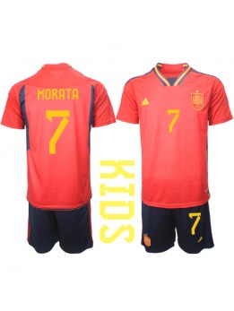 Spanien Alvaro Morata #7 Replika Hemmakläder Barn VM 2022 Kortärmad (+ byxor)